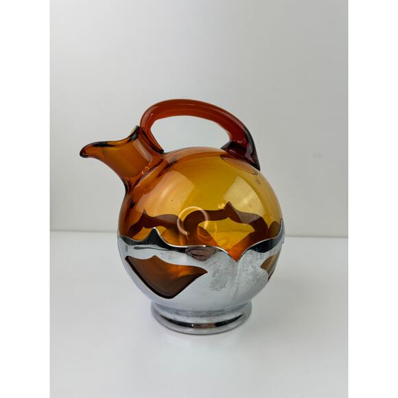 VTG Farber Bros Tilted Pitcher Cambridge Amber Glass Art Deco Cordial Decanter - Picture 2 of 8